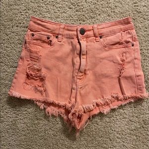 BDG Distressed Salmon Pink High-Waisted Cheeky Shorts Size 28